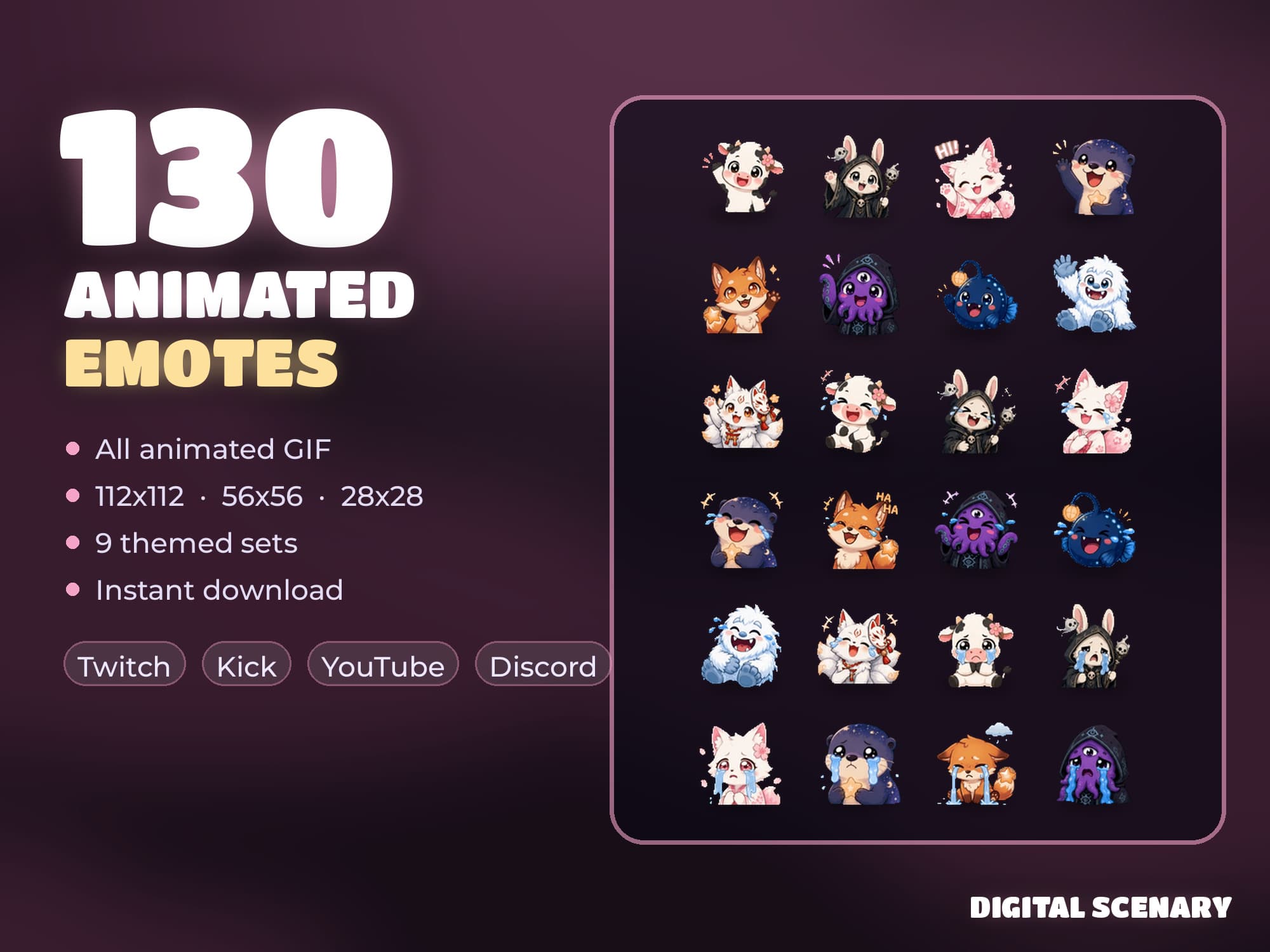 130 Kawaii Animal Emotes for Twitch, Kick & YouTube