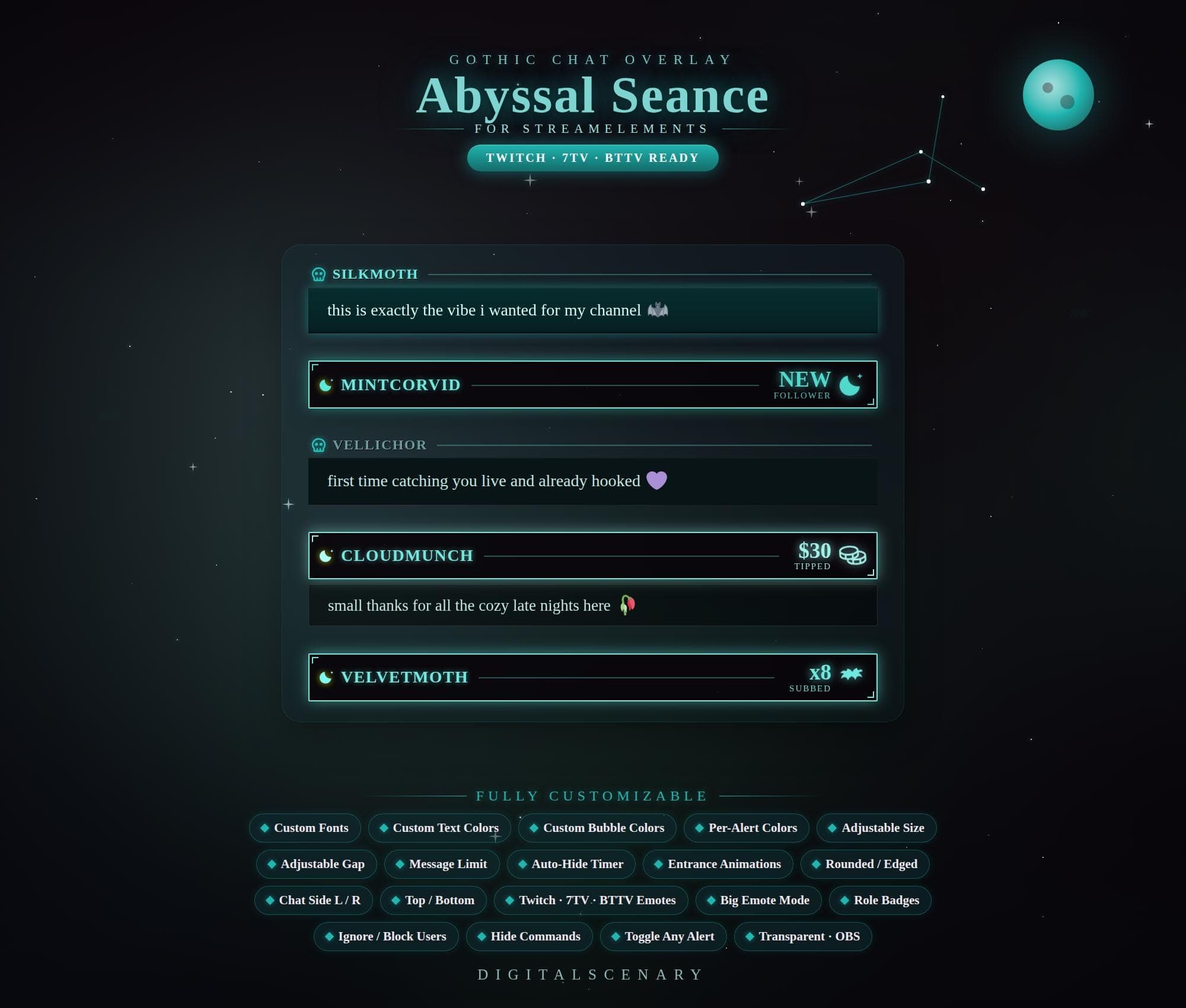 Abyssal Seance Animated Gothic Chat Overlay for Twitch