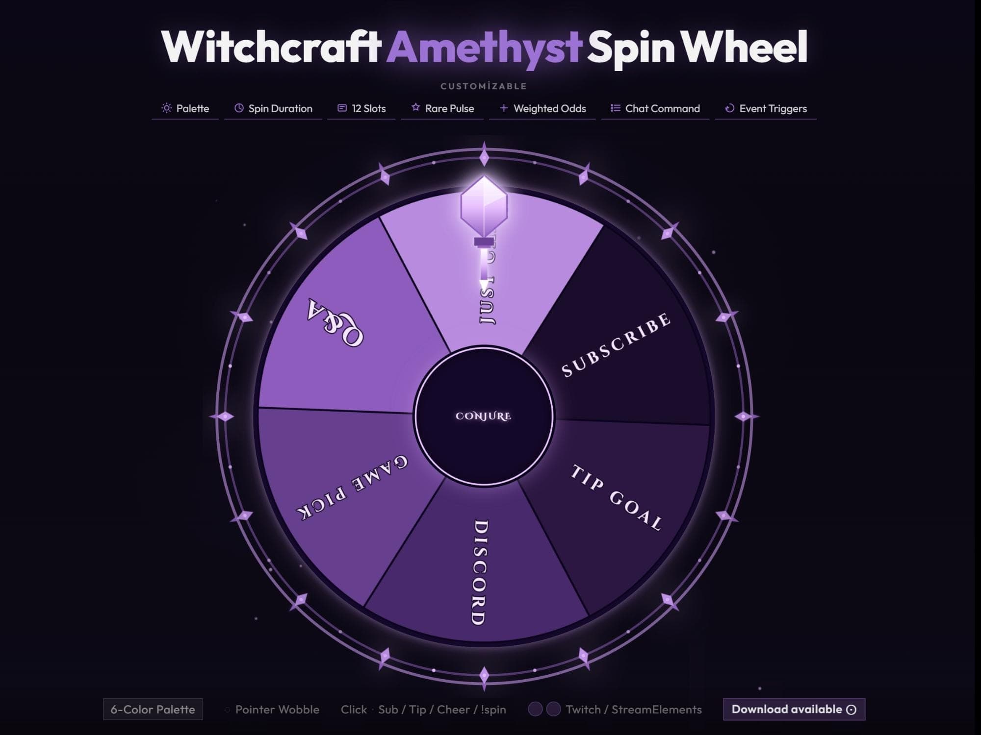Amethyst Witchcraft Spin Wheel Overlay for Twitch Streams