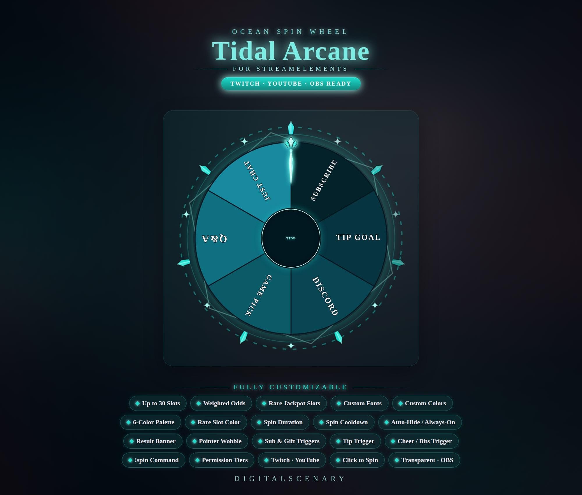 Arcane Ocean Animated Twitch Spin Wheel Overlay for OBS