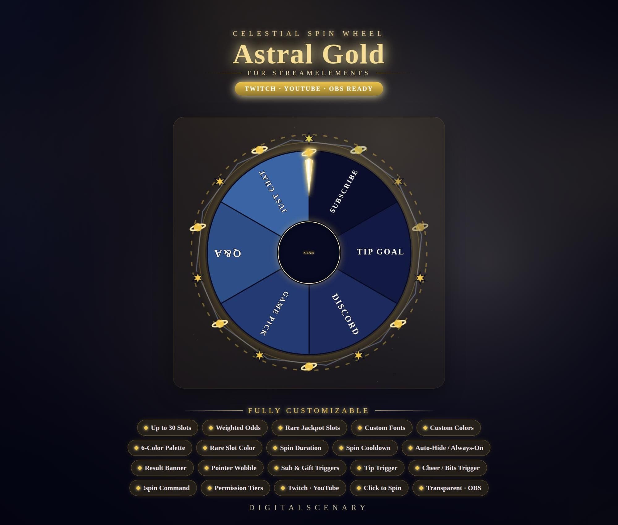 Astral Gold Celestial Spin Wheel for Twitch & YouTube