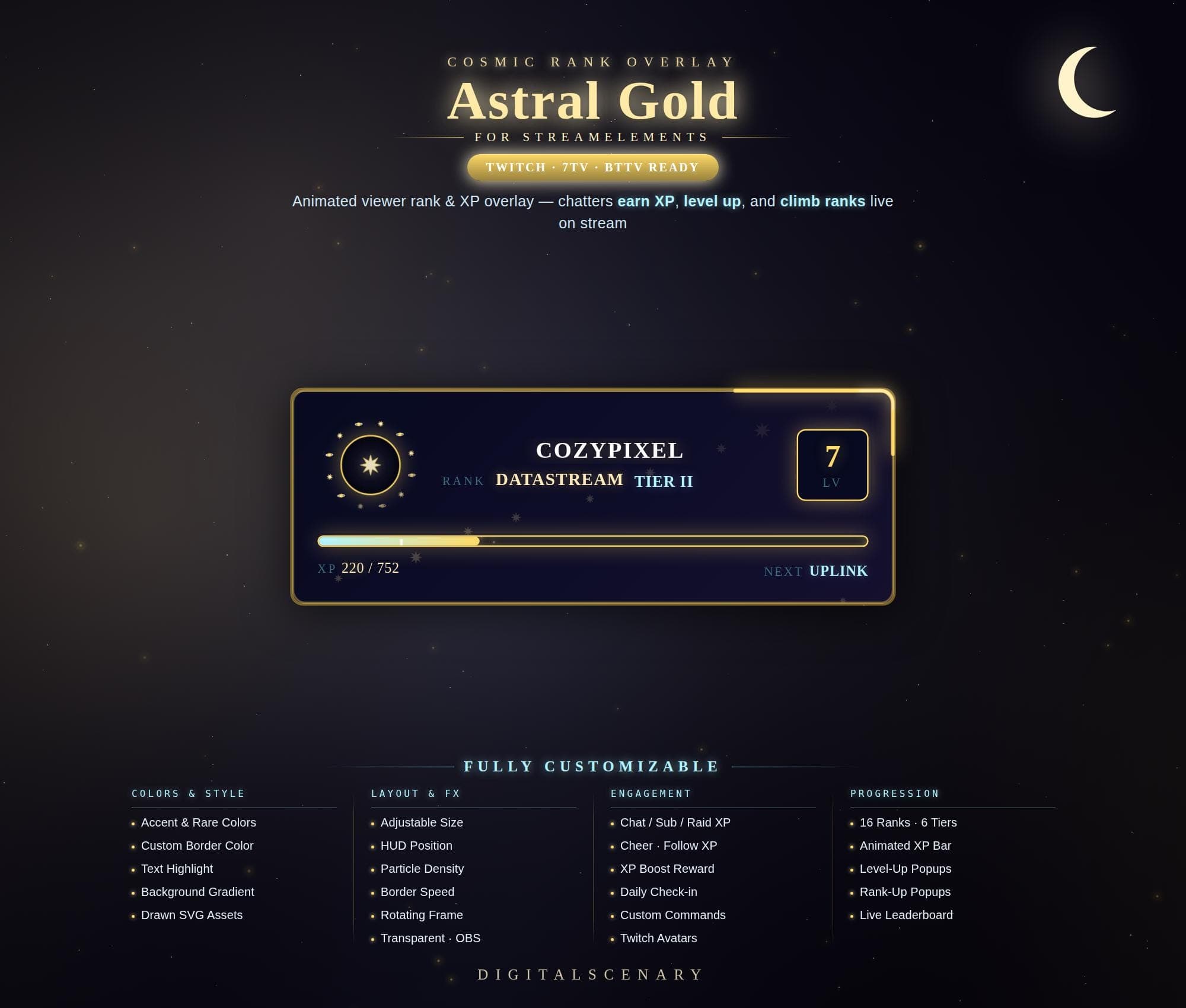 Astral Gold Cosmic Rank & XP Bar Overlay for Twitch