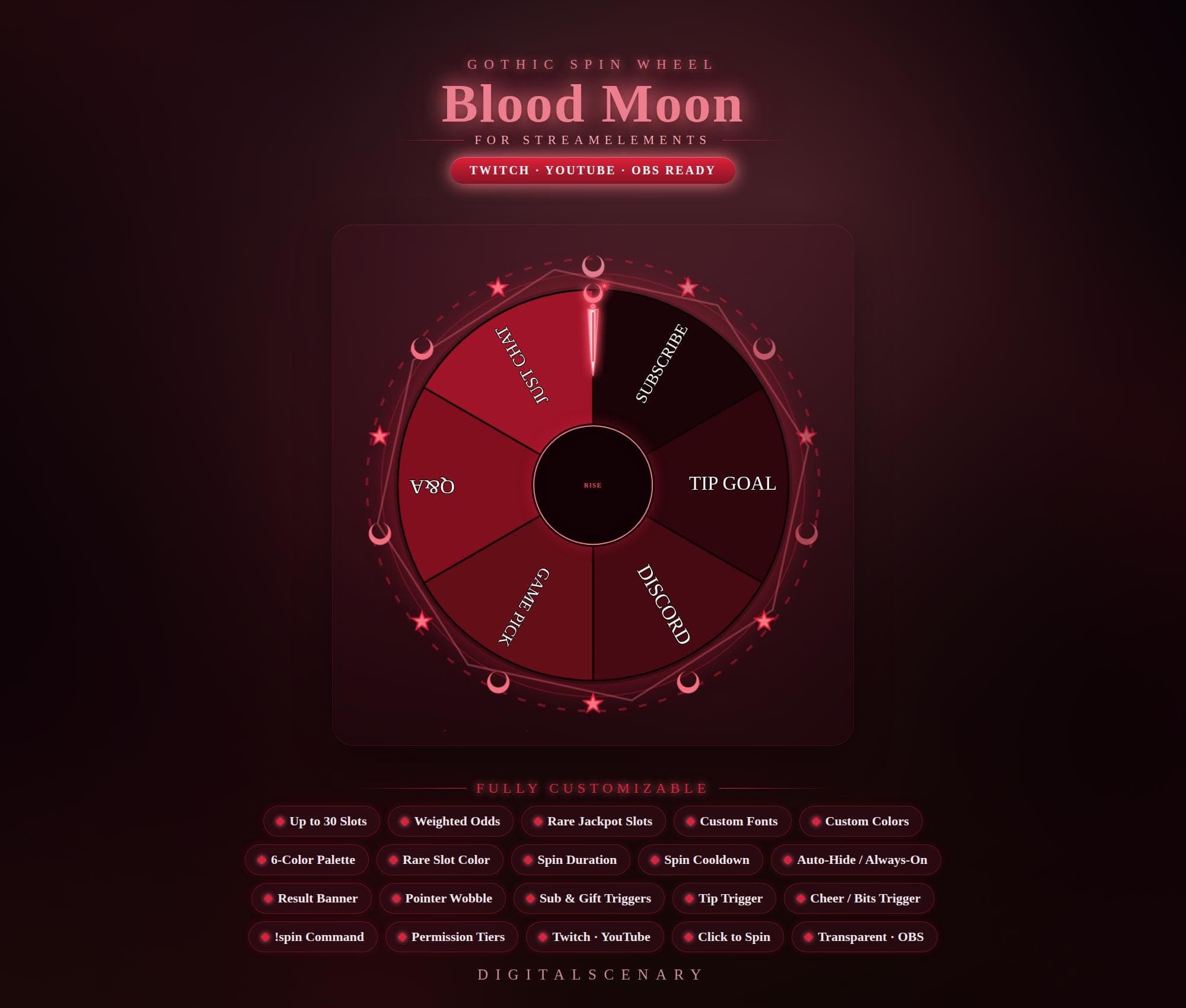 Blood Moon Gothic Spin Wheel Animated Twitch Overlay