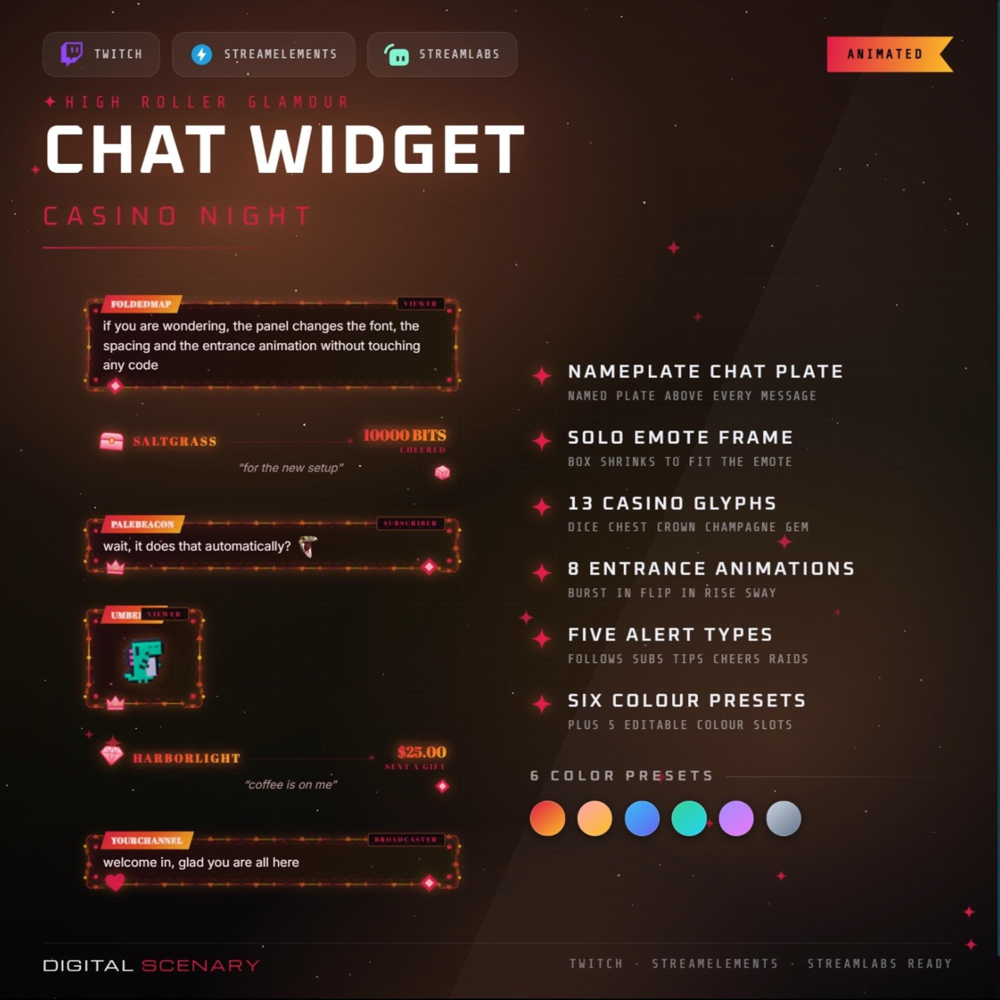 Casino Night Animated Bubble Chat Widget — Twitch