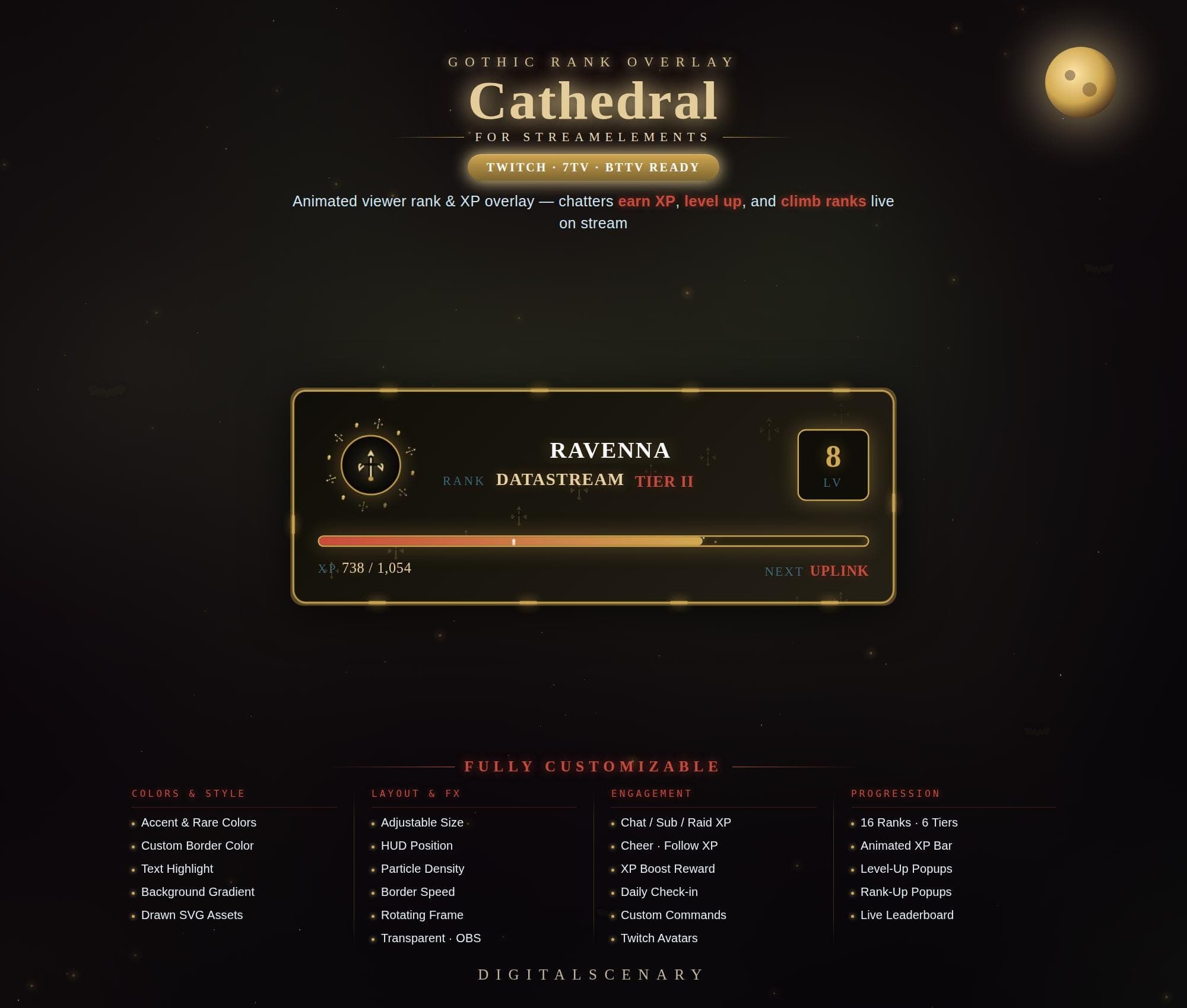 Cathedral Gothic Viewer Rank & XP Overlay for Twitch