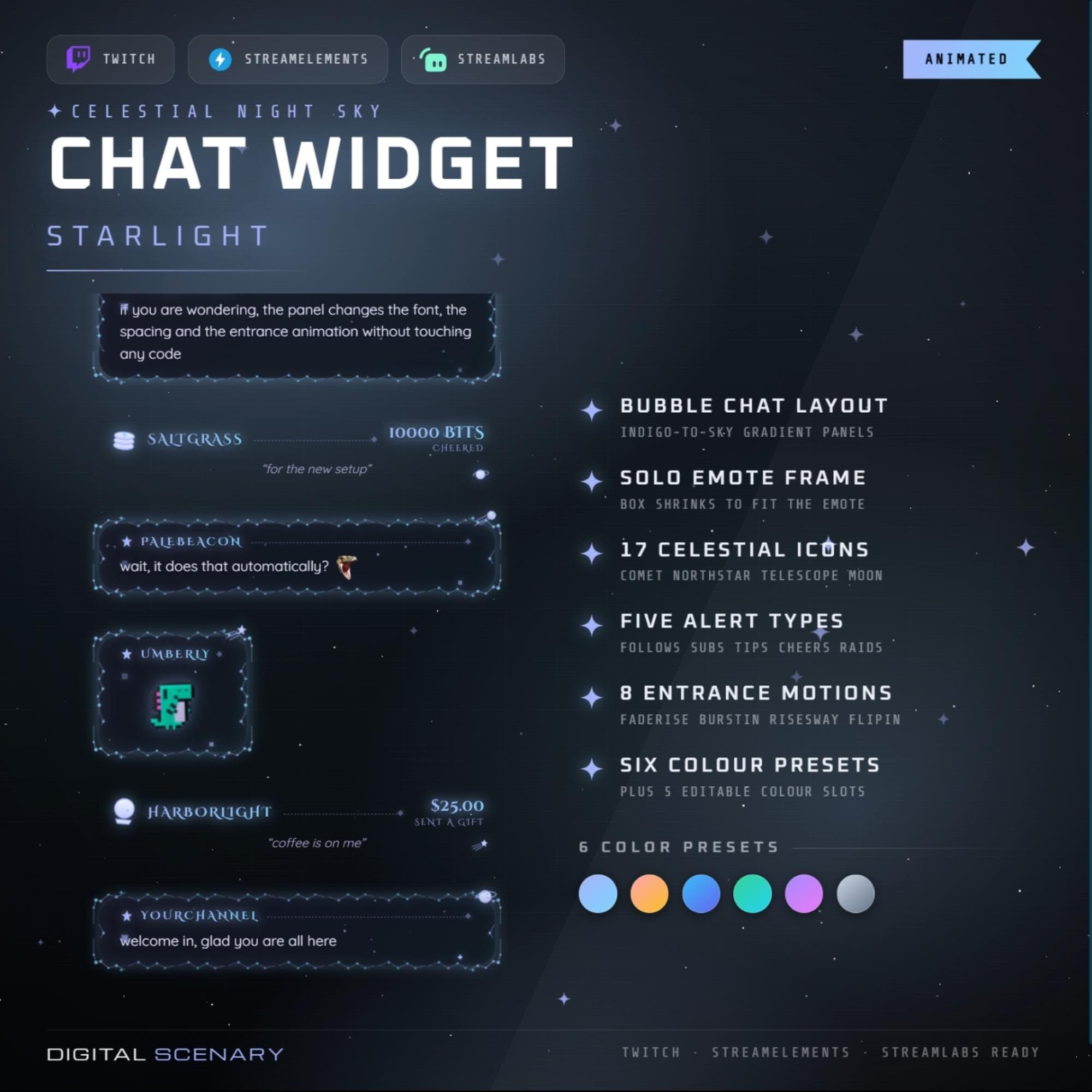 Celestial Night Sky Chat Widget for Twitch Overlays