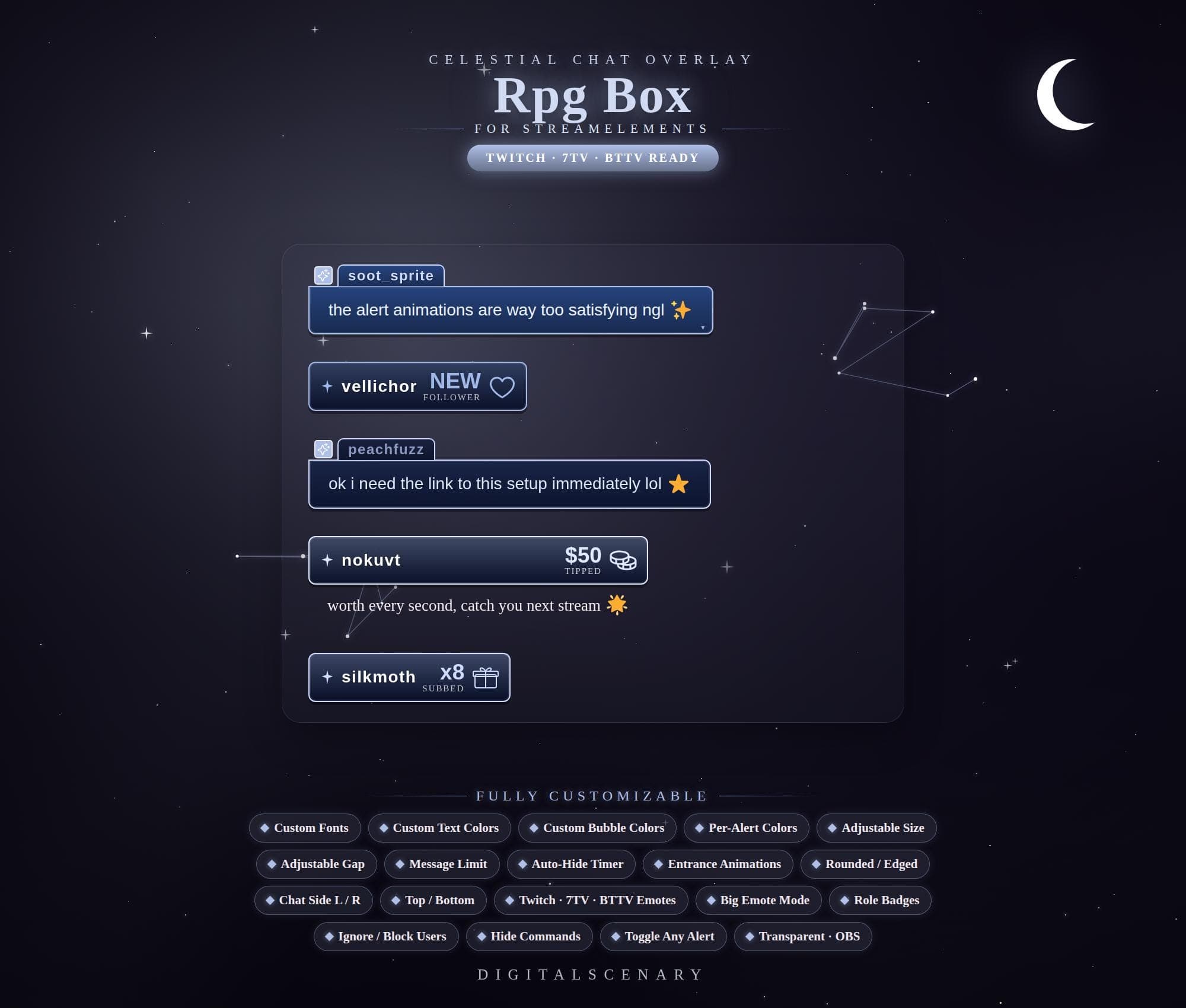 Celestial Night Sky RPG Chat Box Overlay for Twitch