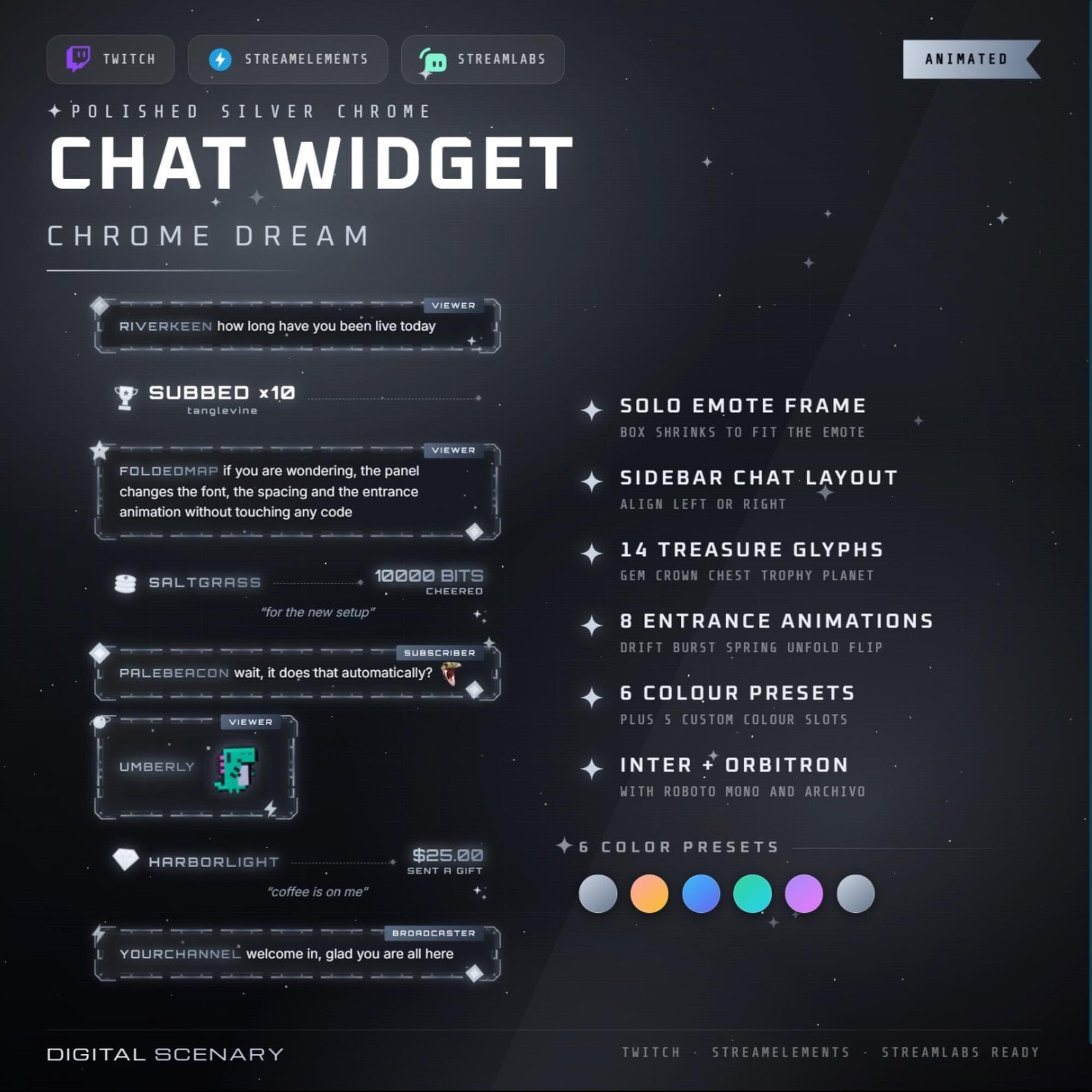 Chrome Dream Animated Twitch Chat Bubble Overlay Widget