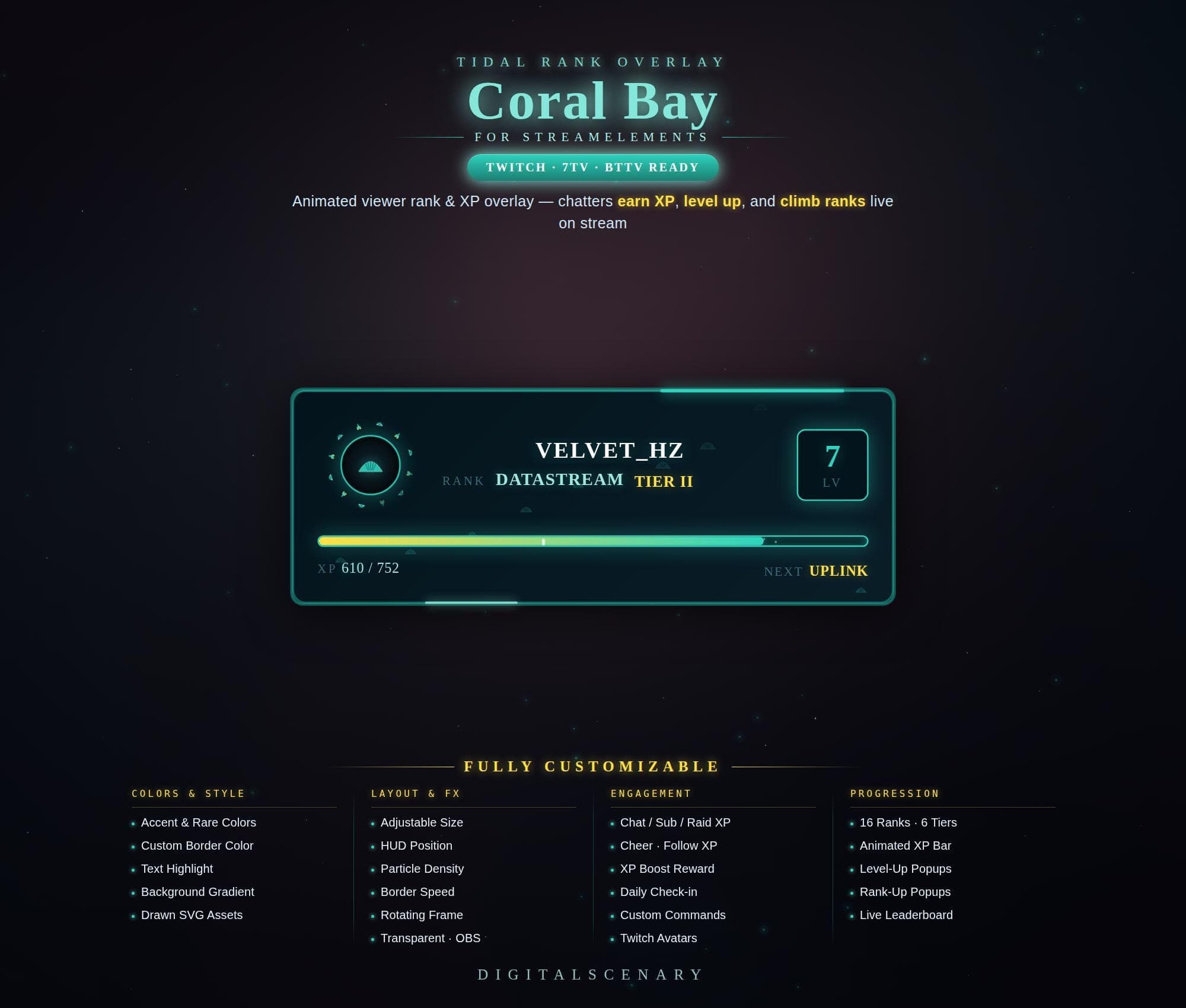 Coral Bay Animated XP & Rank Overlay for Twitch