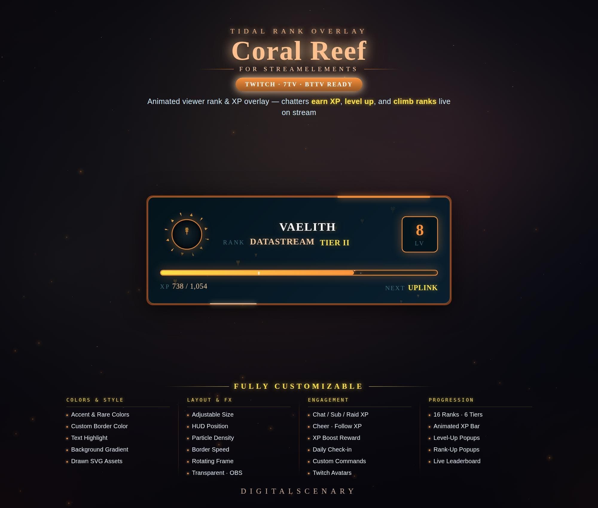 Coral Reef Animated XP Bar & Rank Overlay for Twitch