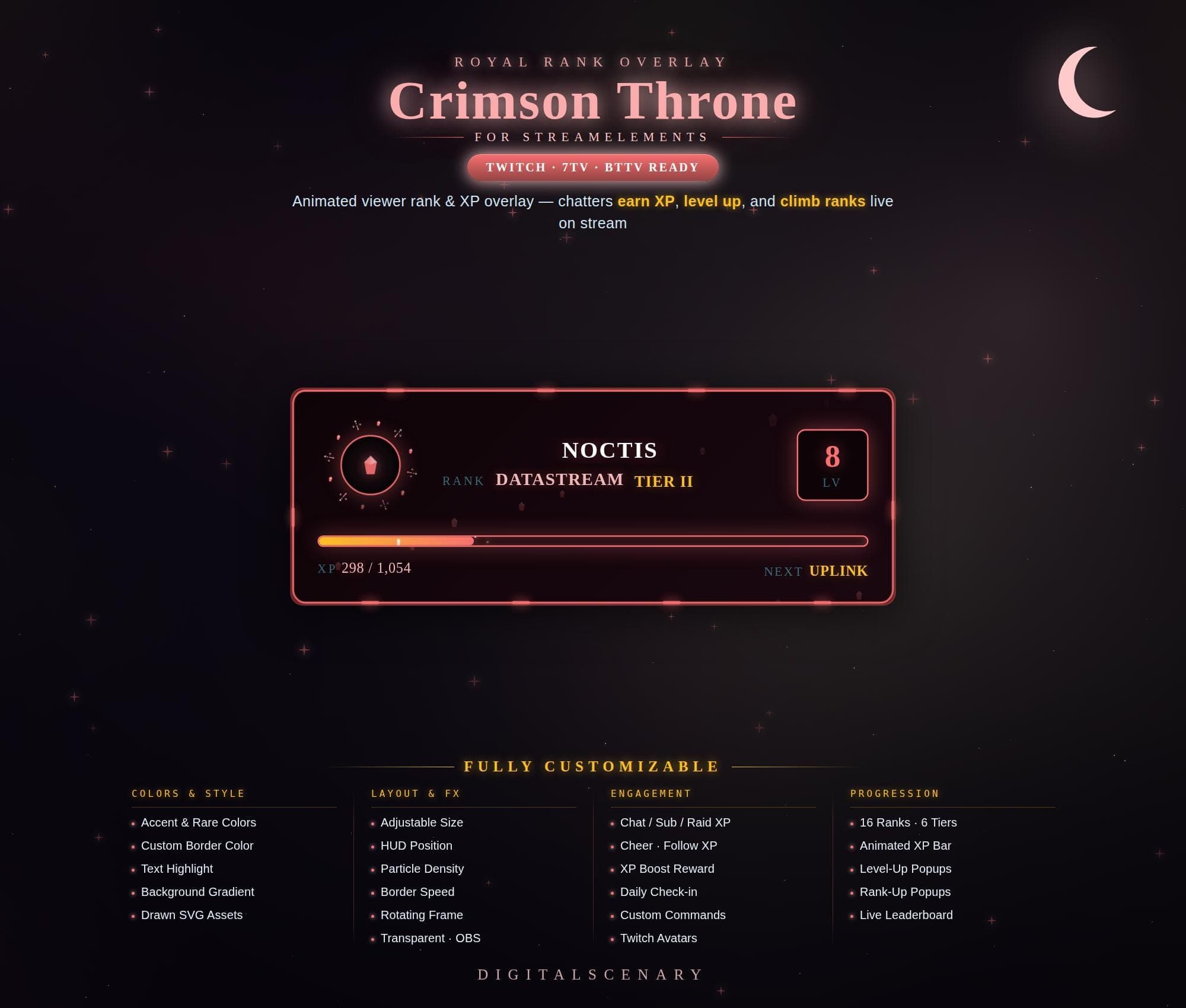Crimson Throne Animated Twitch Viewer XP Rank Overlay