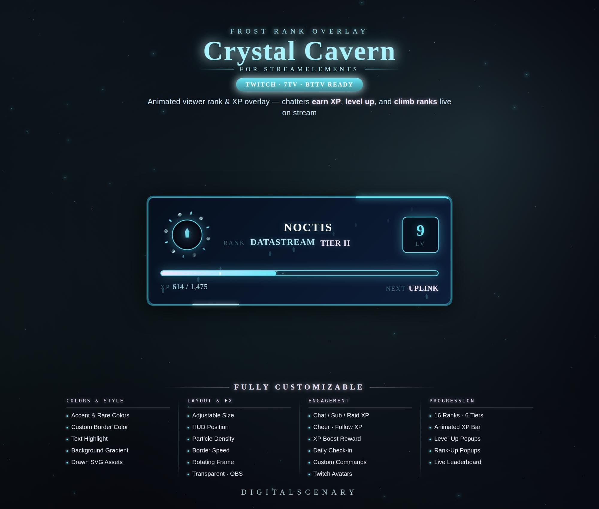 Crystal Cavern Frost Rank Overlay — Animated Twitch XP