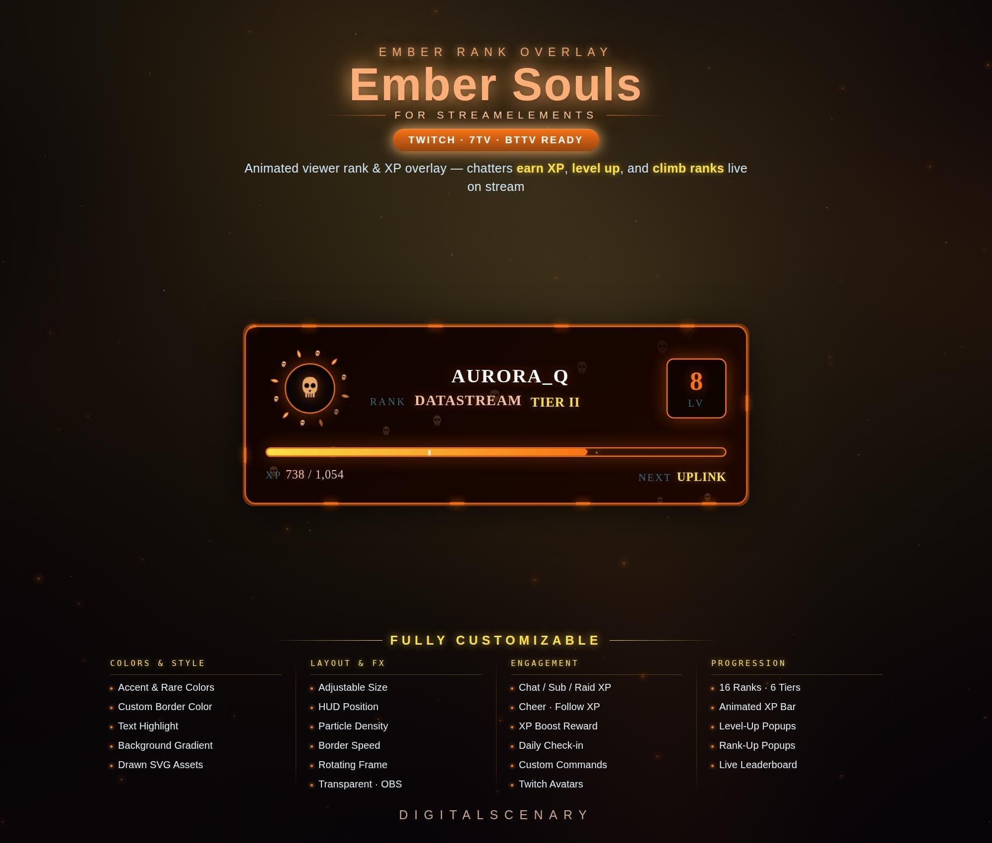 Ember Souls Animated Rank XP Overlay — OBS StreamElements
