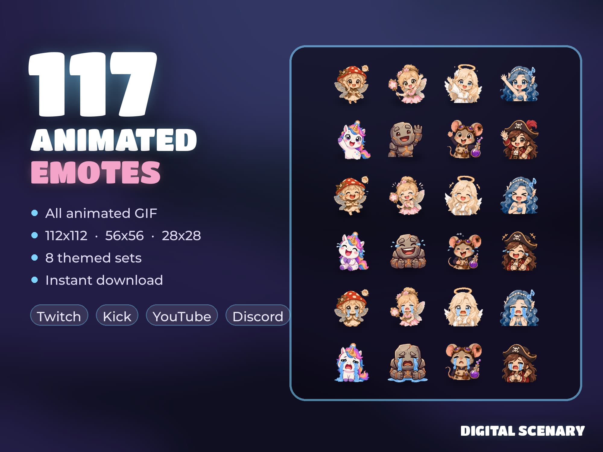 Fairy & Magic Animated Emote Pack for Twitch & Kick — animated emote widget preview