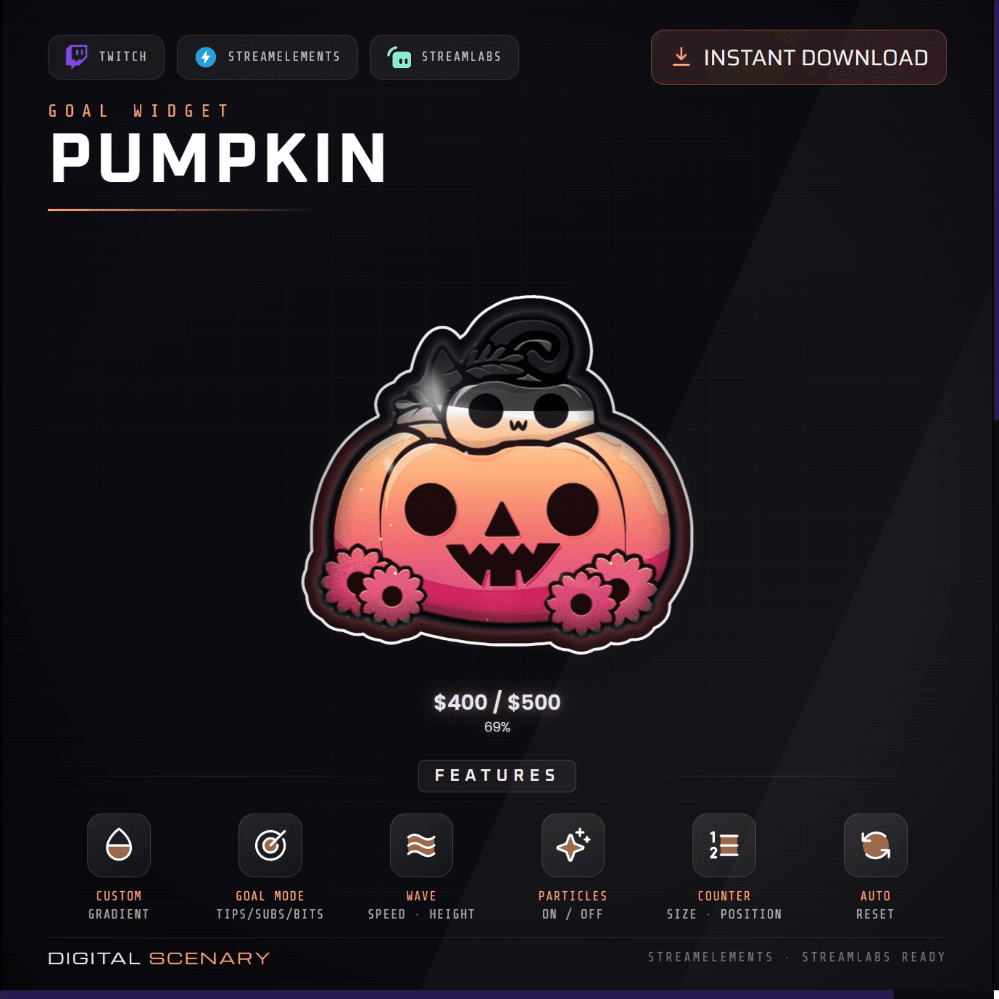 Flower Pumpkin Liquid Goal Widget for Twitch & Kick