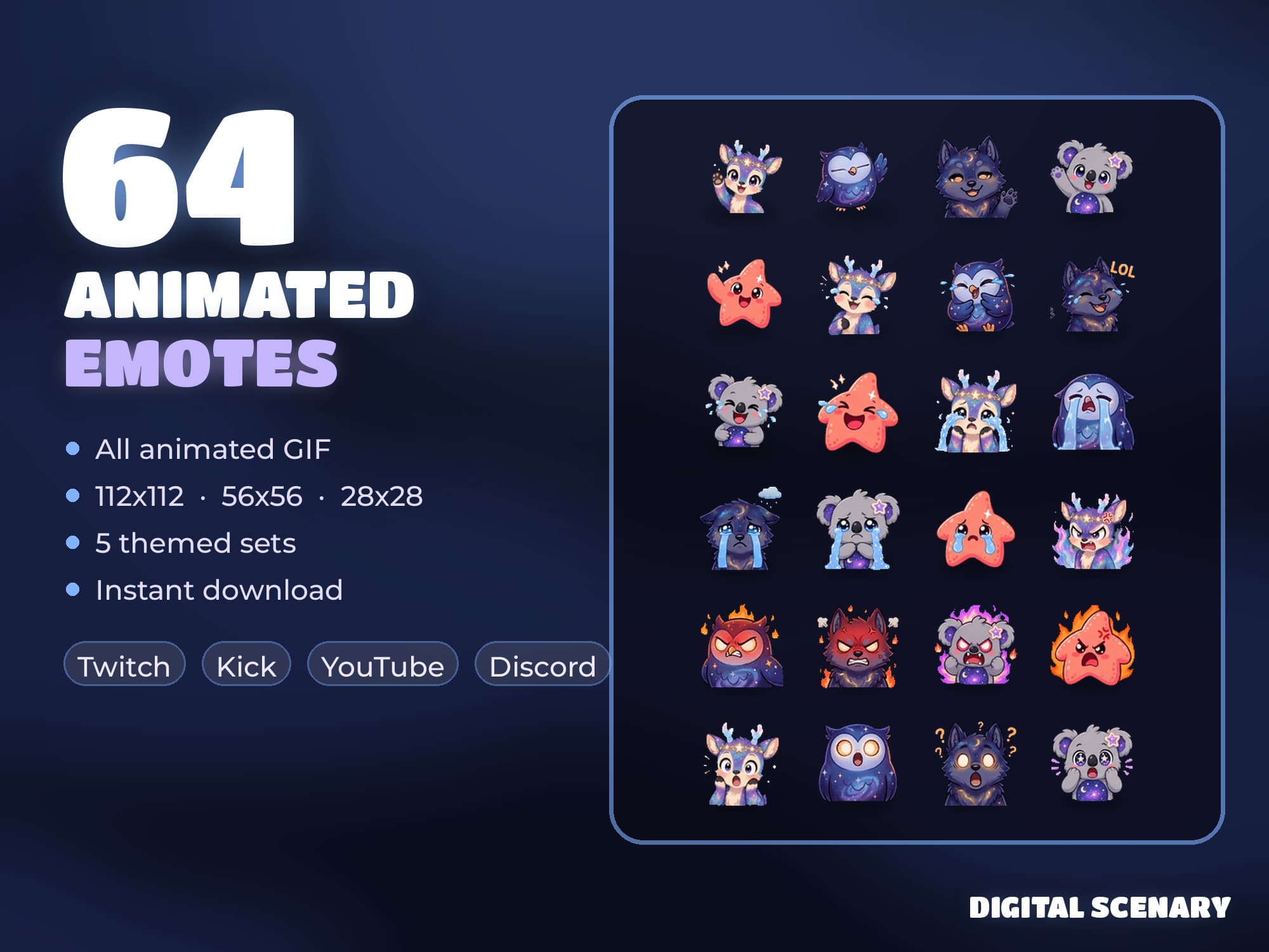 Galaxy Animated Emote Pack for Twitch, Kick & YouTube