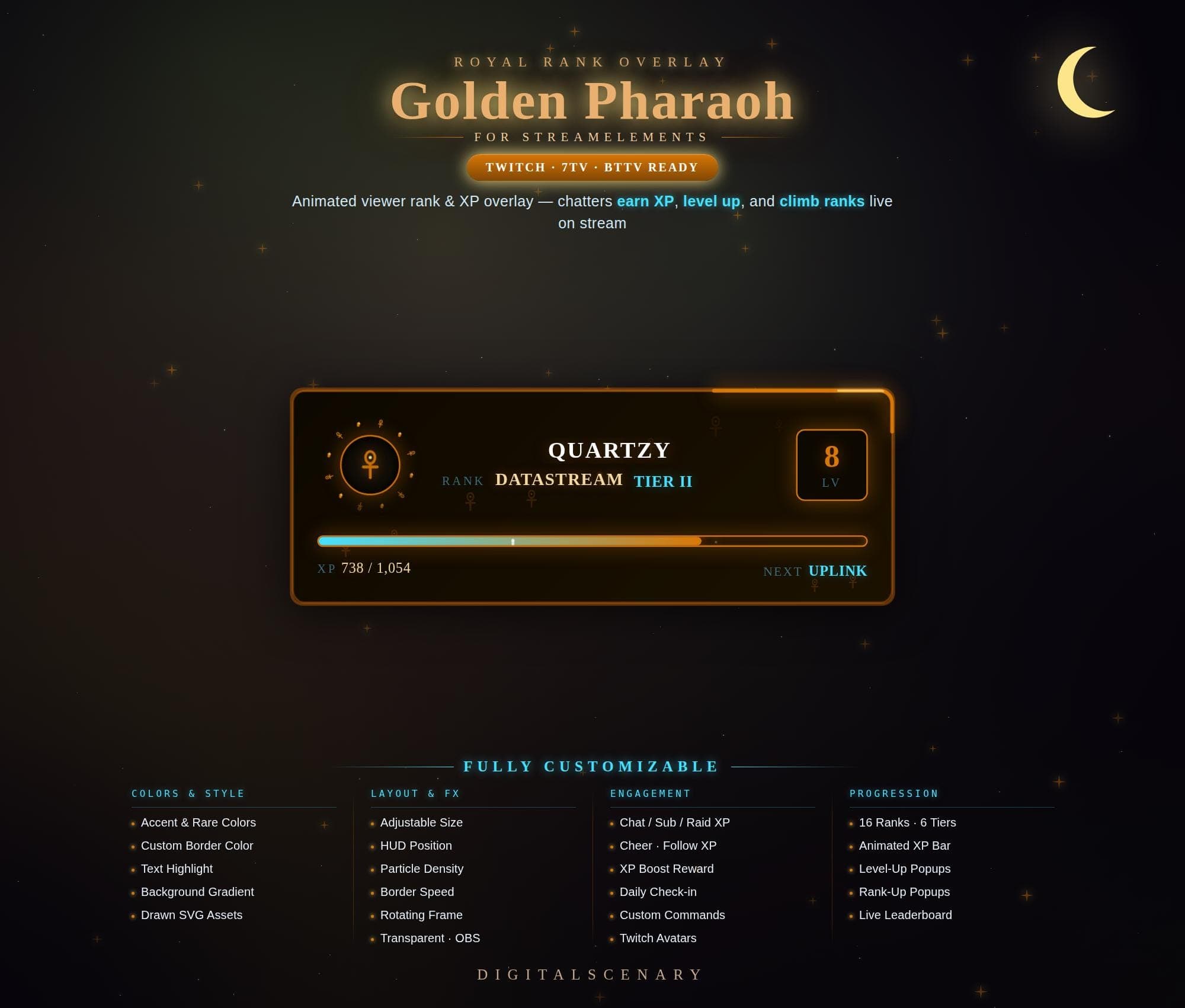 Golden Pharaoh Animated XP Rank Overlay for Twitch