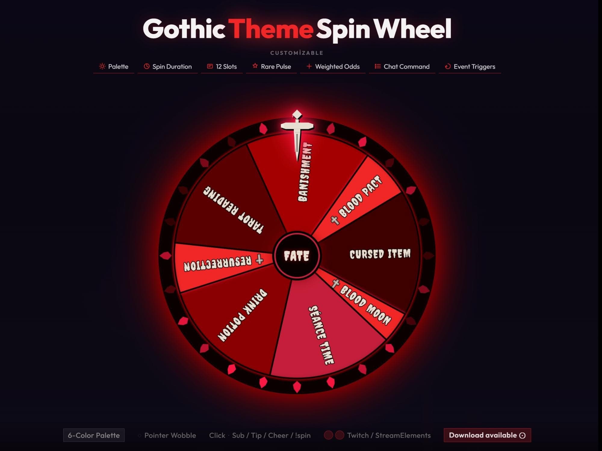 Gothic Stream Wheel Overlay — Animated Twitch Widget — animated chart widget preview