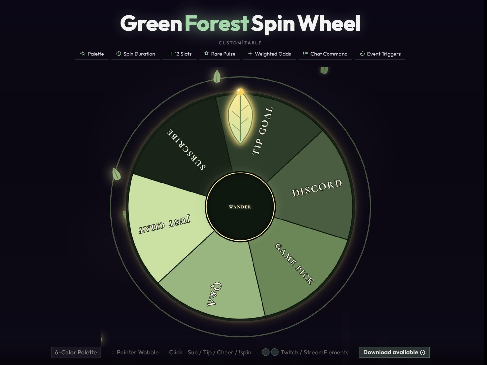 Green Forest Animated Spin Wheel Overlay for Twitch