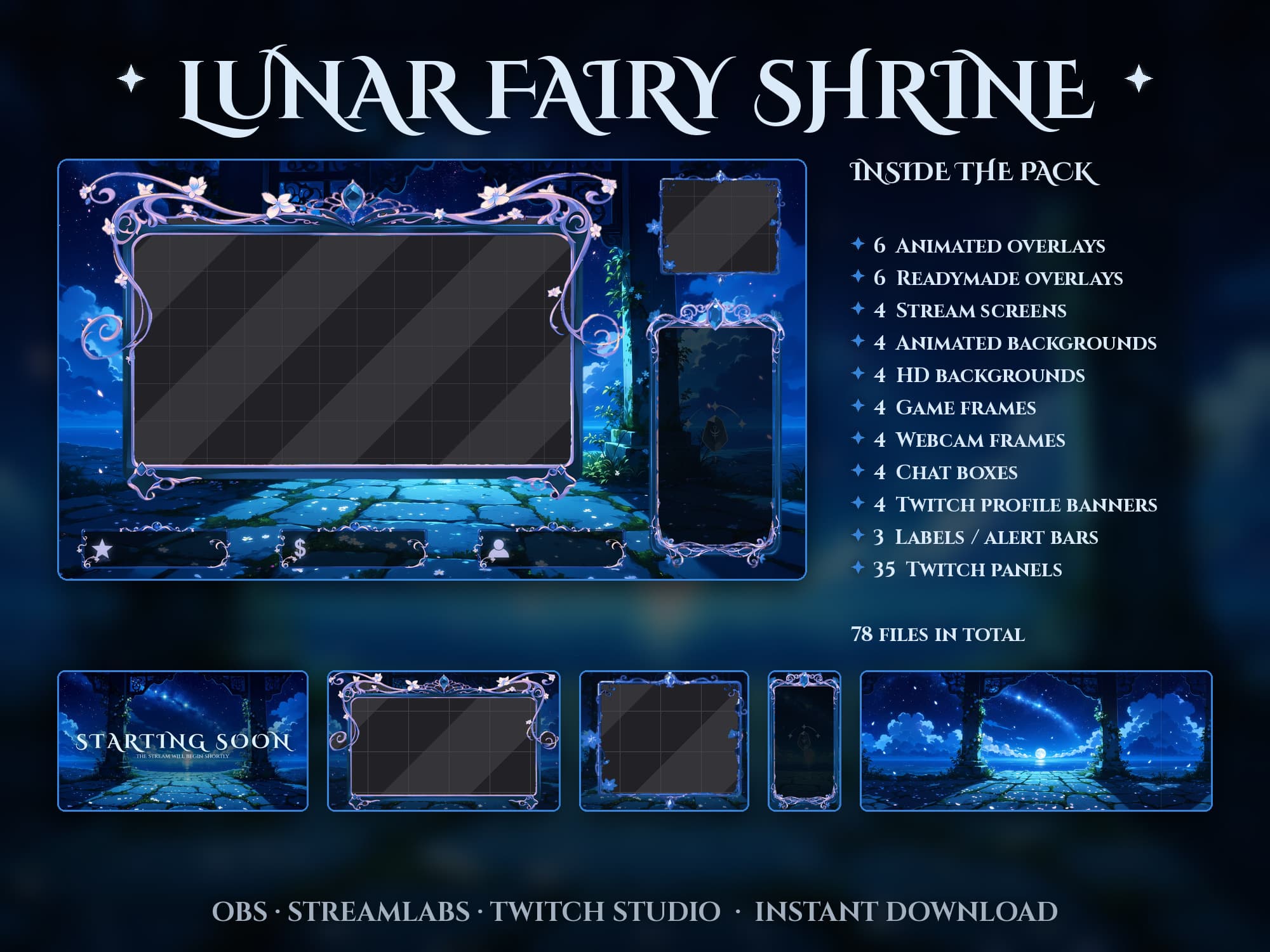Lunar Fairy Shrine Animated Overlay Pack for Twitch