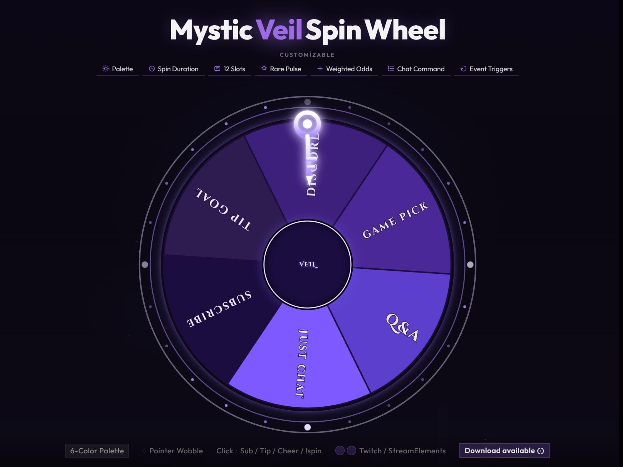 Mystic Veil Interactive Spin Wheel for Twitch Chat