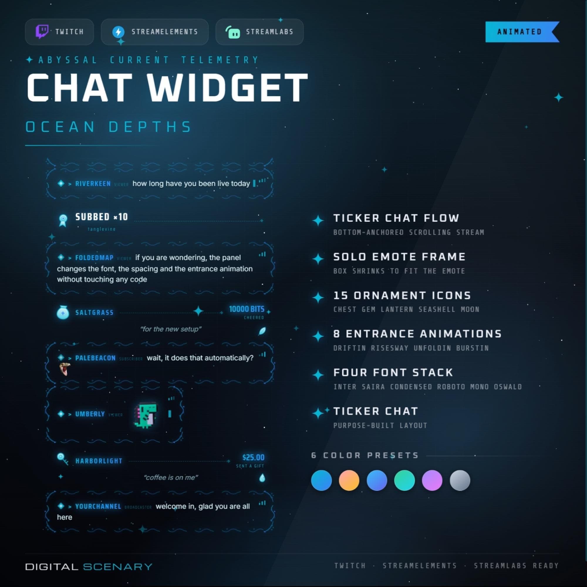 Ocean Depths Animated Chat Widget for Twitch OBS Overlay