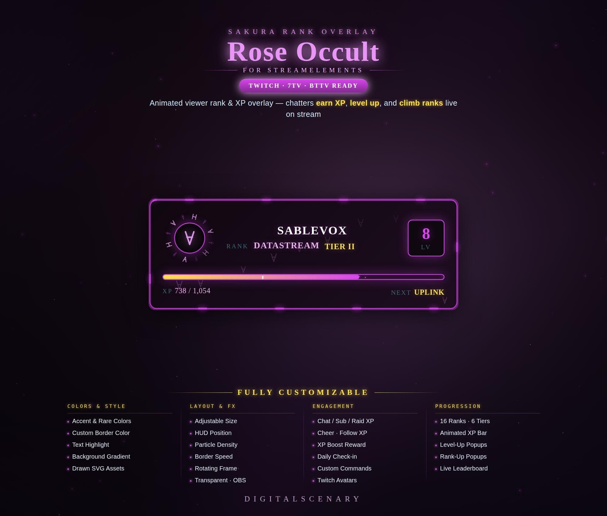 Rose Occult Animated Rank & XP Bar Overlay — Twitch