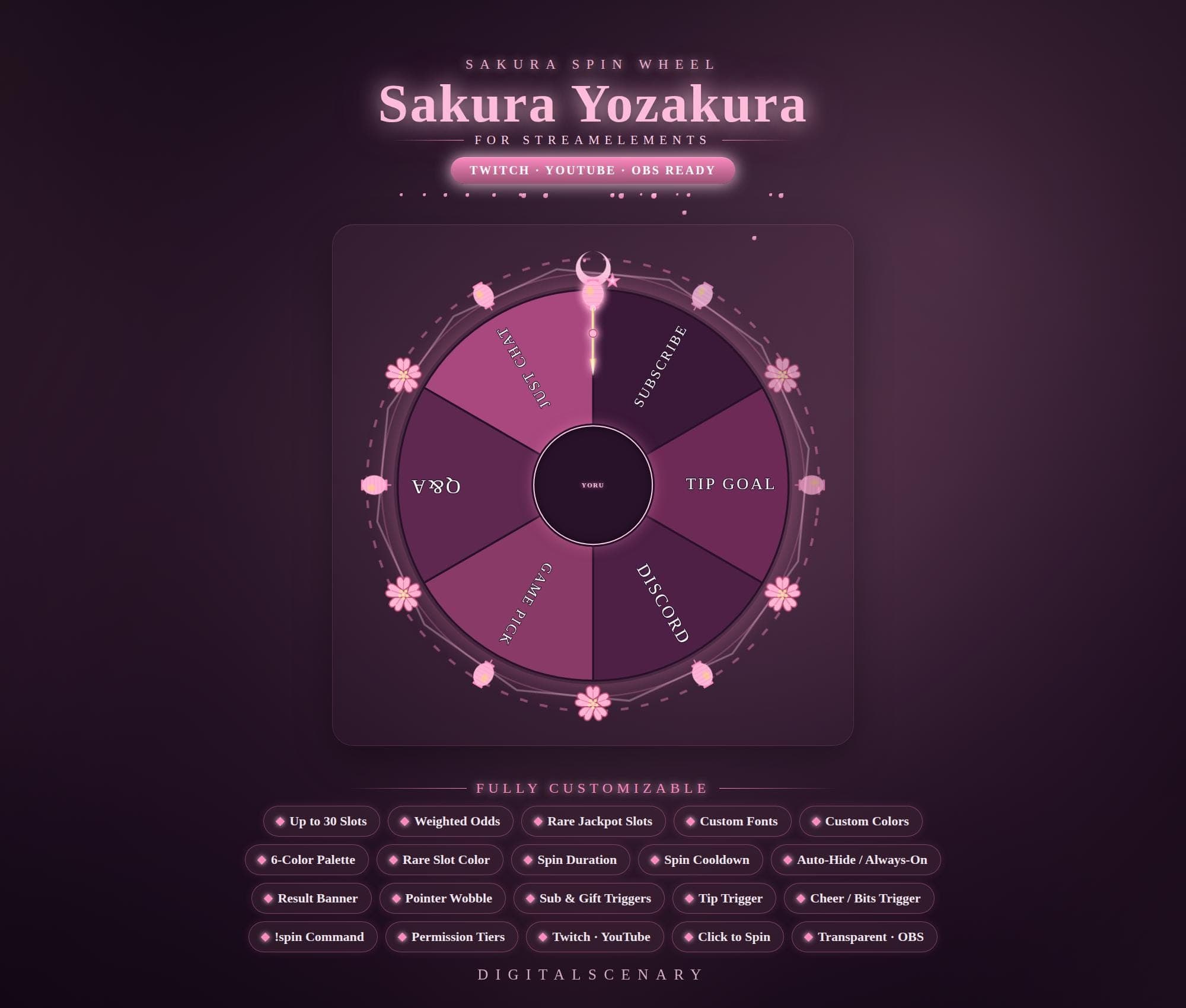Sakura Yozakura Moonlit Spin Wheel Widget for Twitch OBS