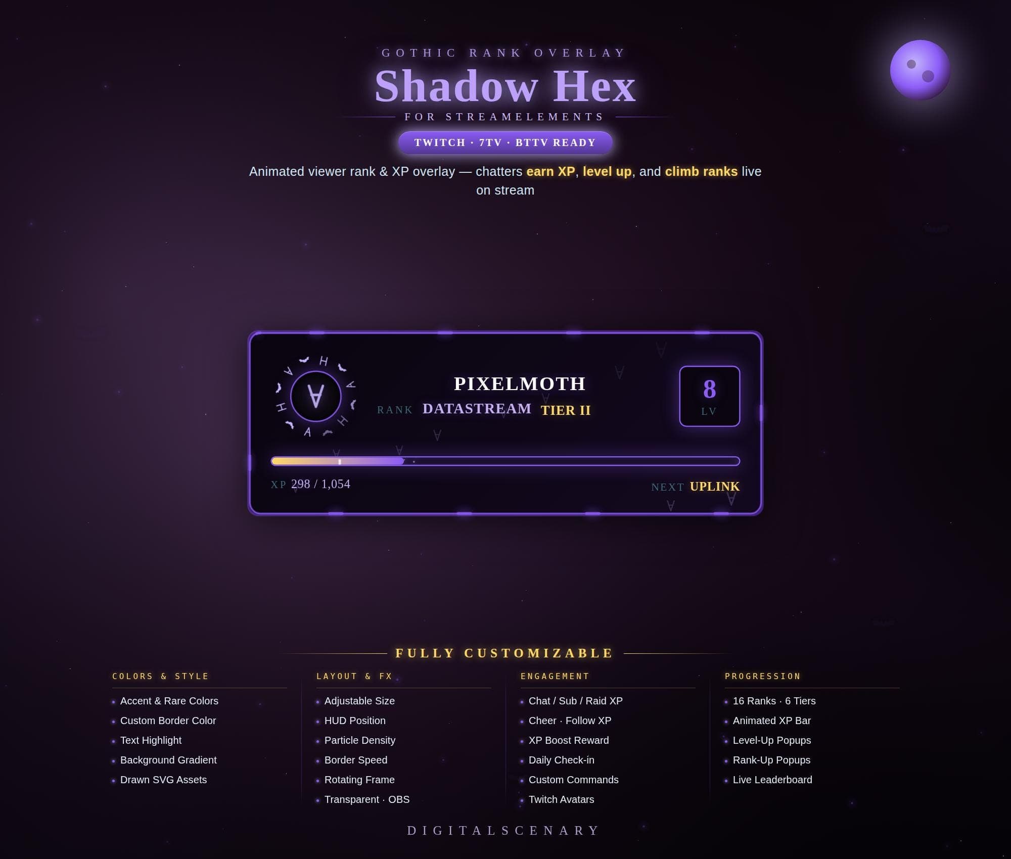 Shadow Hex Animated XP Rank Overlay for Twitch