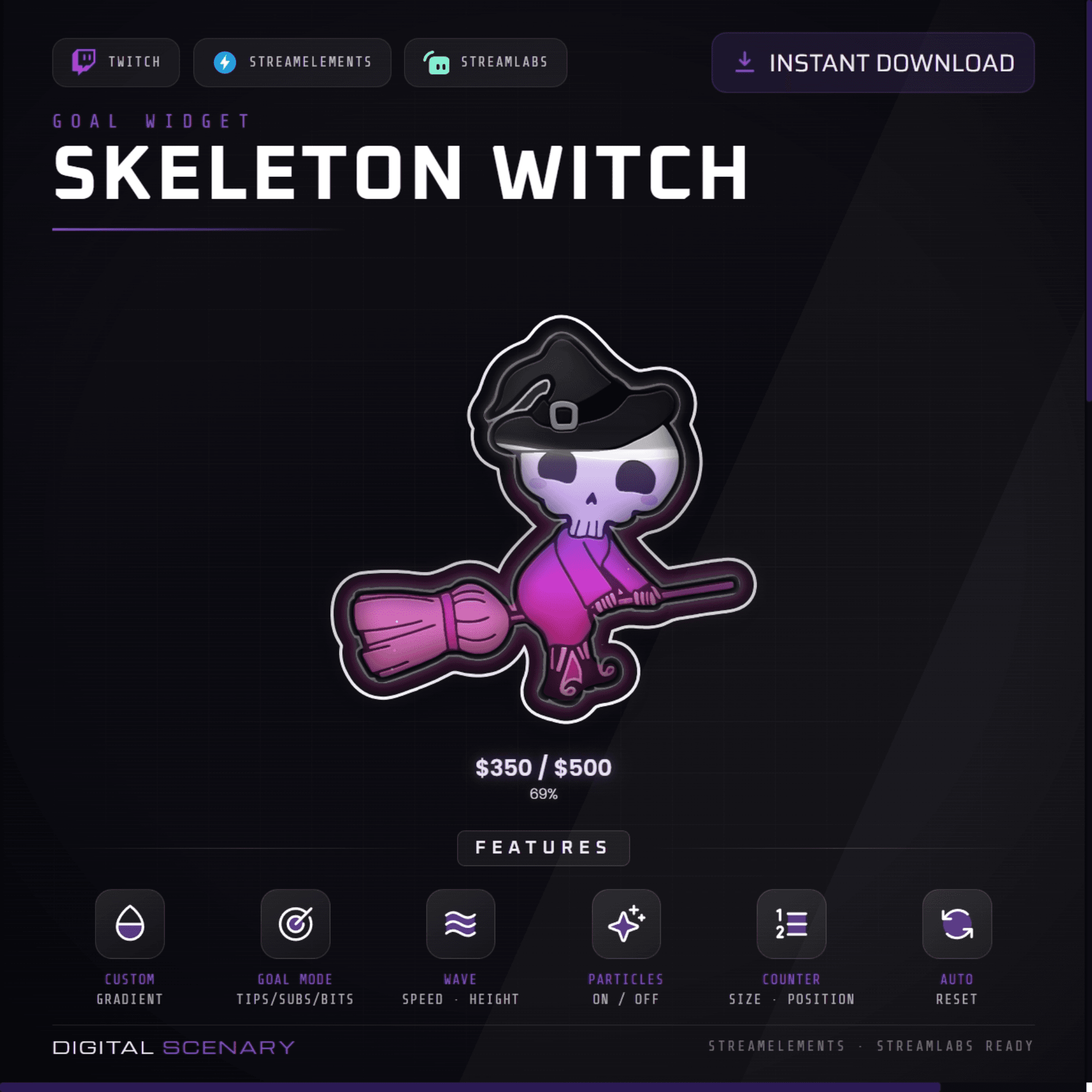 Skeleton Witch Liquid Goal Widget for Twitch & Kick