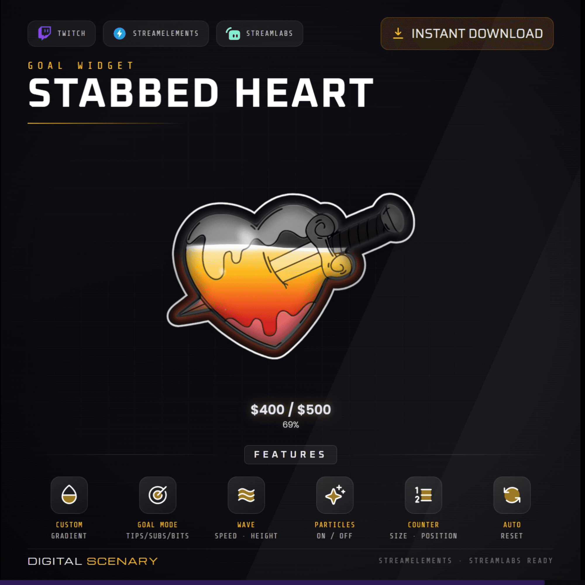 Stabbed Heart Liquid Goal Widget – Twitch & Kick