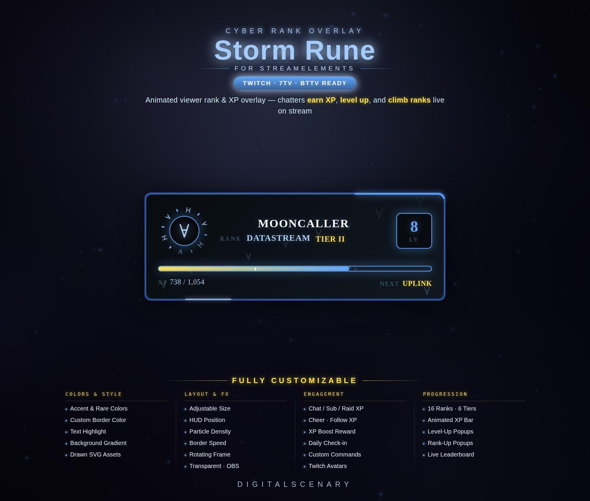 Storm Rune Animated XP Rank Overlay for Twitch Chat