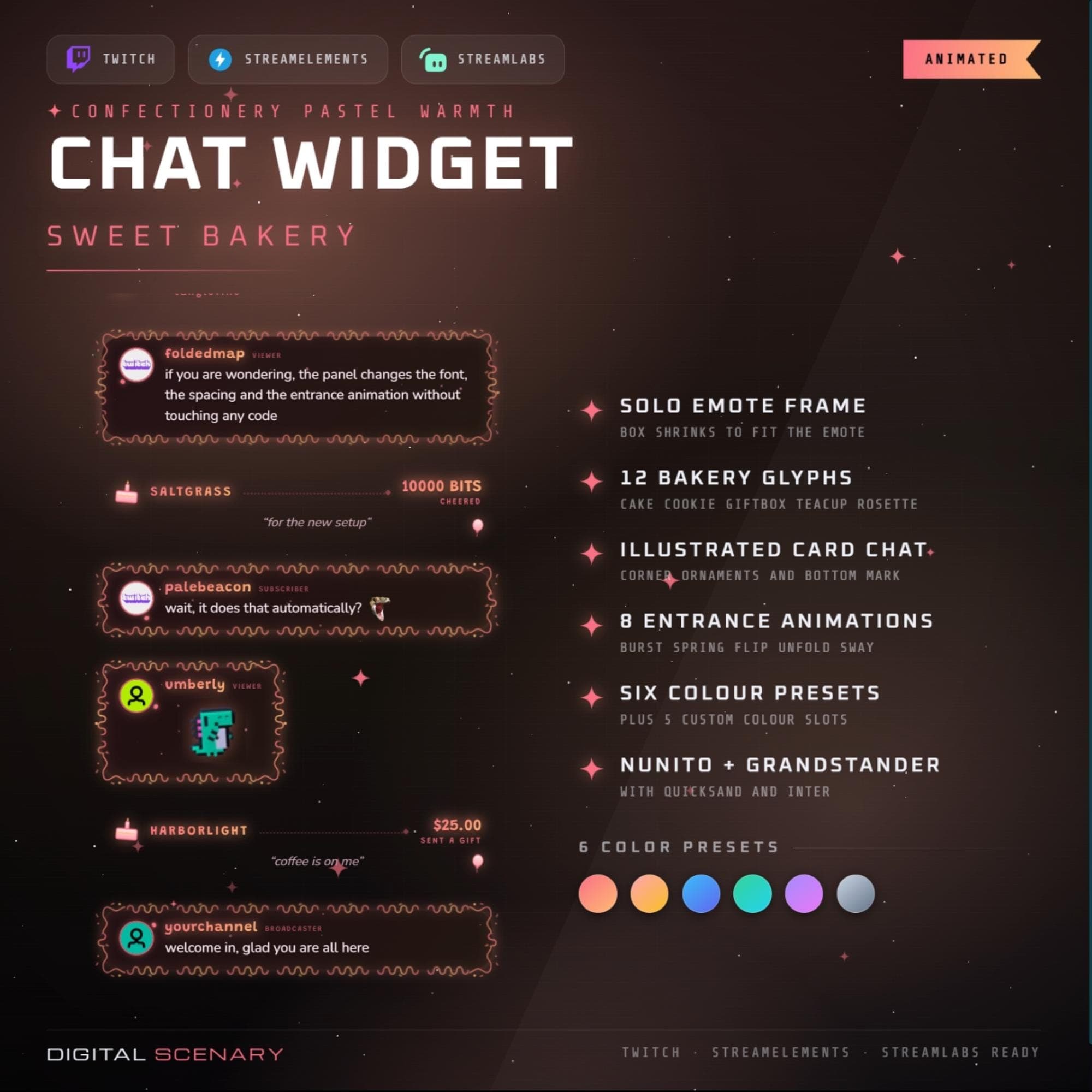 Sweet Bakery Pastel Chat Widget - Animated Twitch Overlay