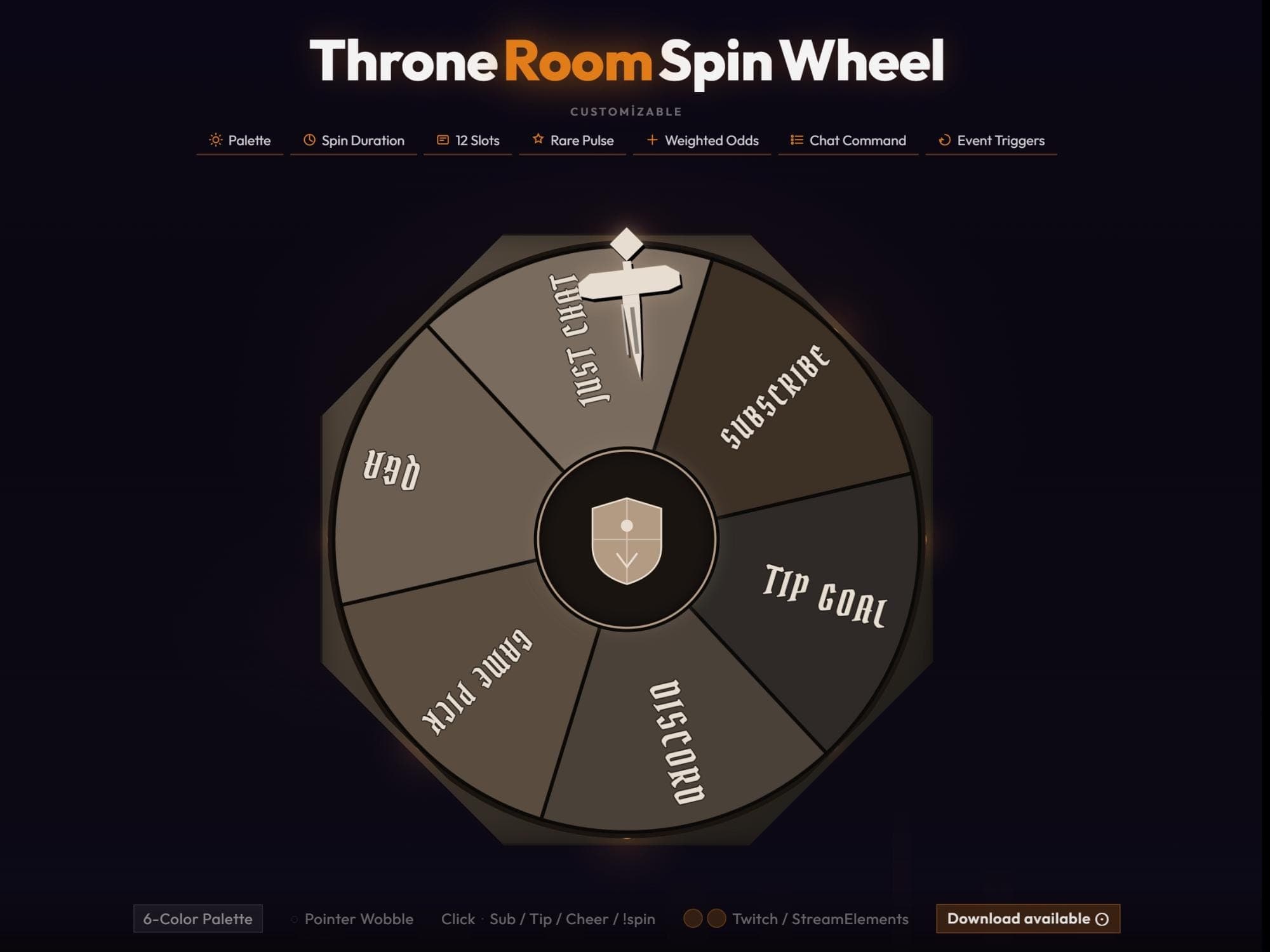 Throne Room Spin Wheel Twitch Overlay for StreamElements