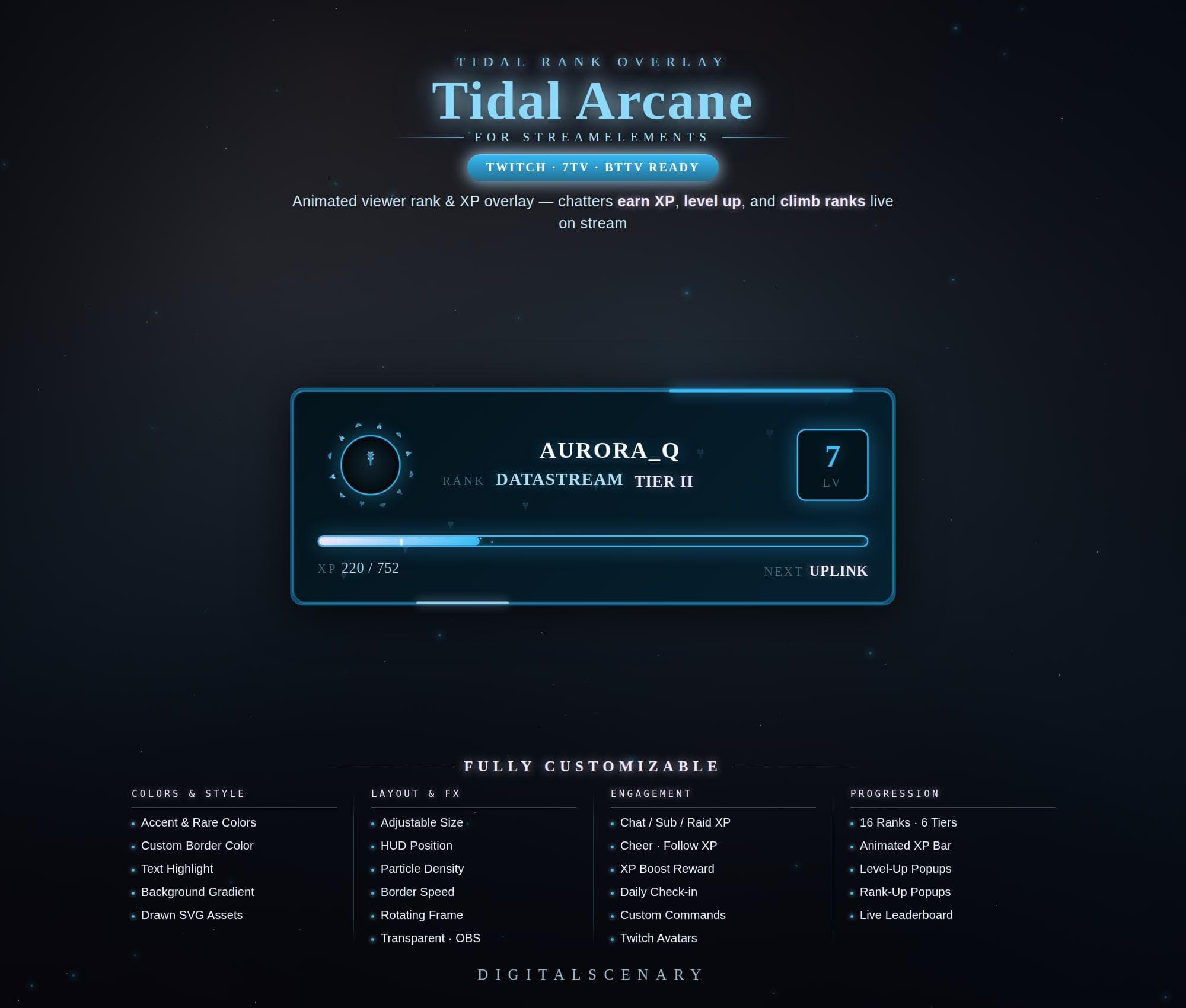 Tidal Arcane Animated Rank & XP Overlay for Twitch