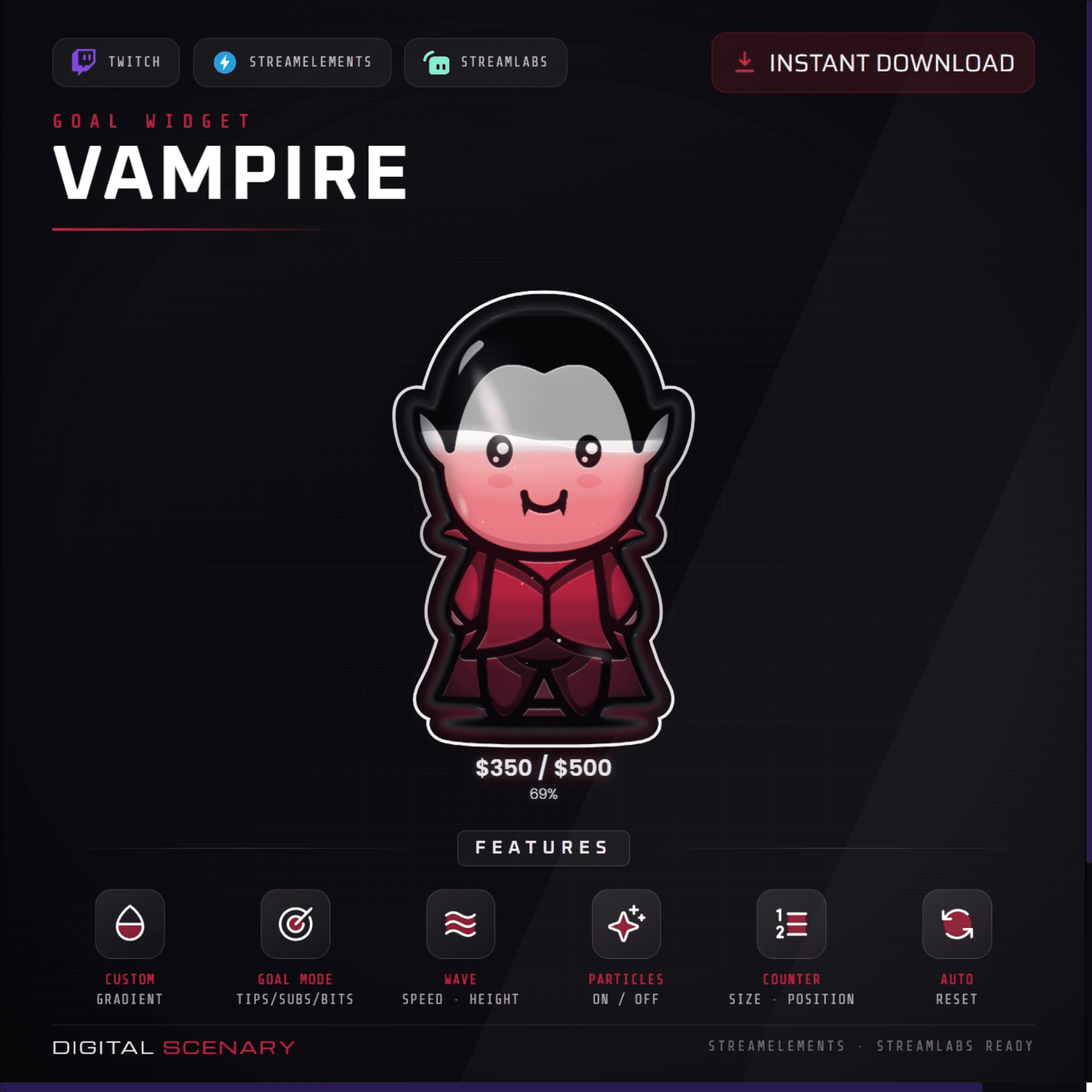 Vampire Liquid Goal Widget for Twitch, Kick & YouTube