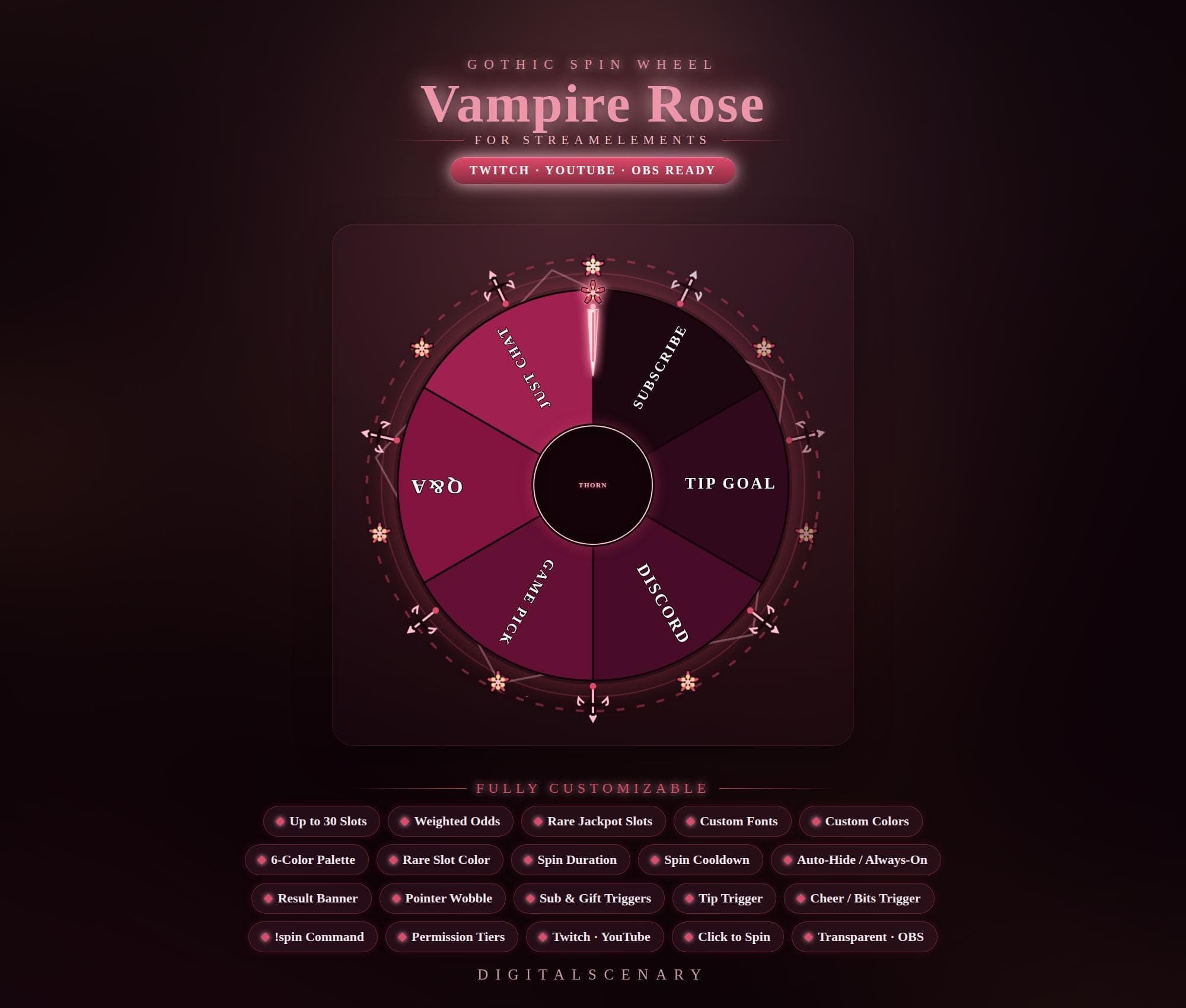 Vampire Rose Spin Wheel Overlay for Twitch StreamElements